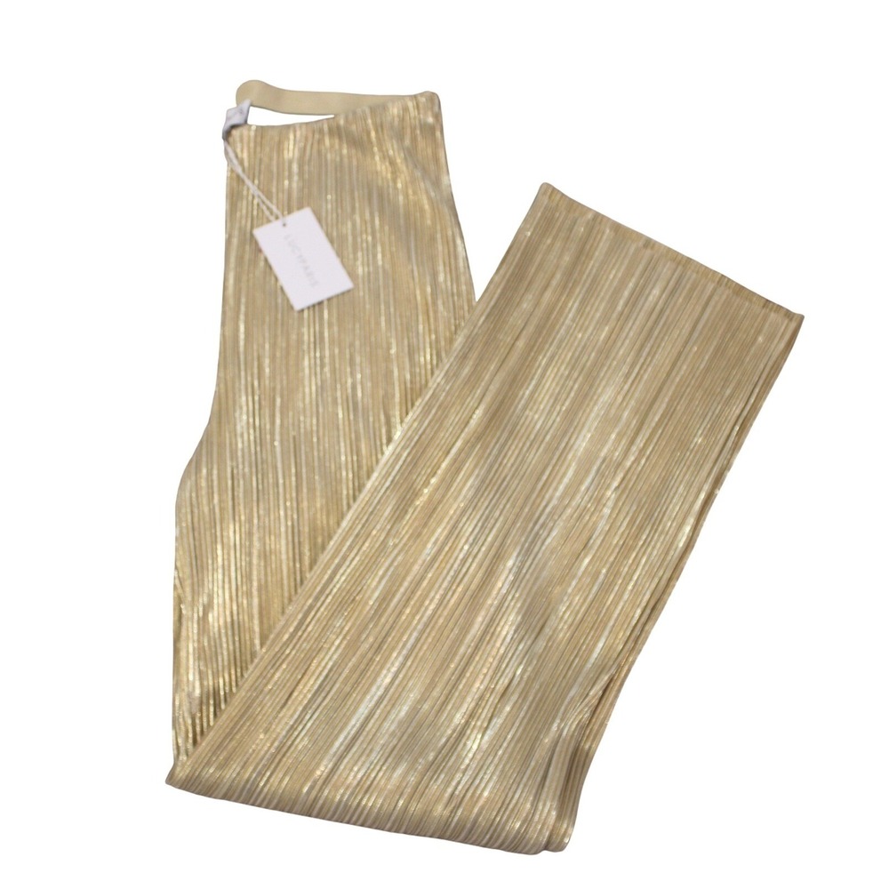 NWT Lucy Paris Gale Pant Women Size M Gold Pleated Metallic Wide Leg Trousers - Picture 2 of 4